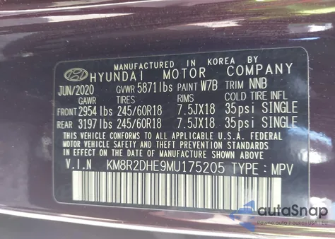 2021 Hyundai Palisade Sel from USA, damaged, VIN KM8R2DHE9MU175205